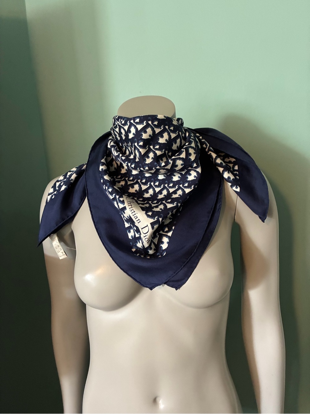 Dior Oblique Navy and Cream Silk Trotter Scarf